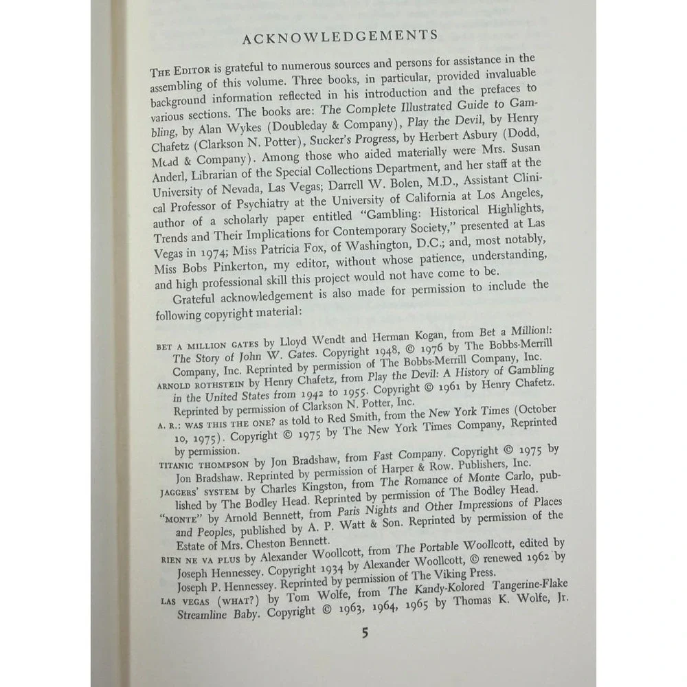 John K HUTCHENS The Gambler's Bedside Book 1977 Combo of Fiction & Nonfiction